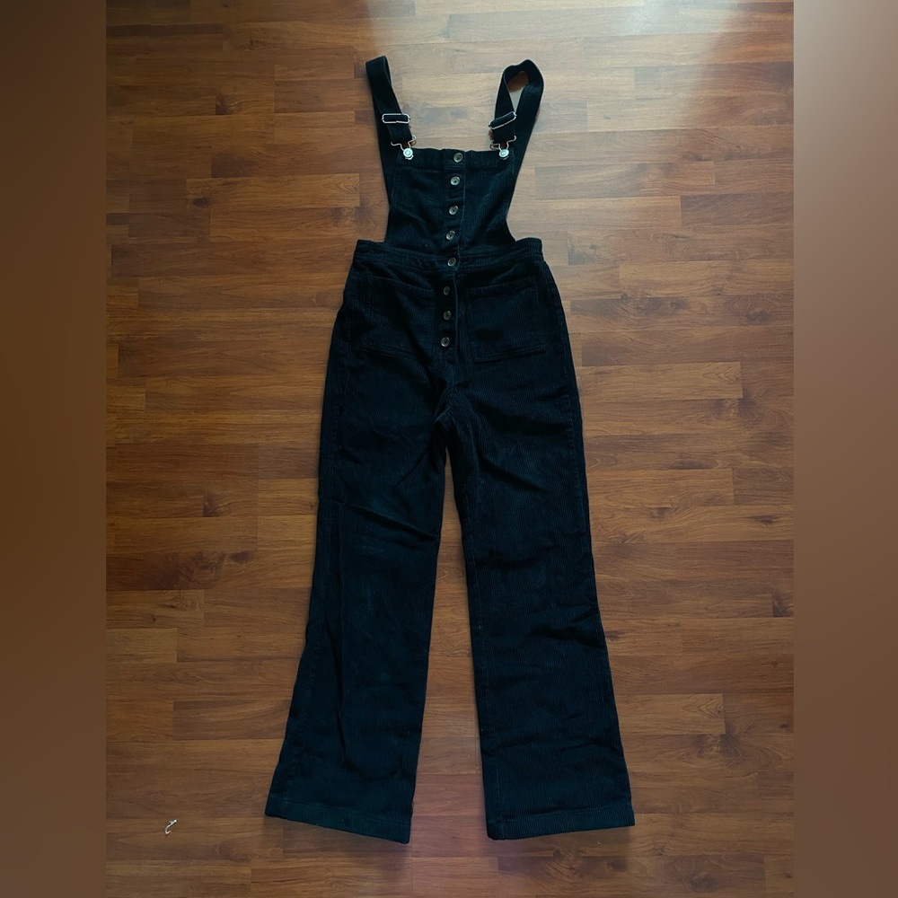 Reformation corduroy button up overalls in black
